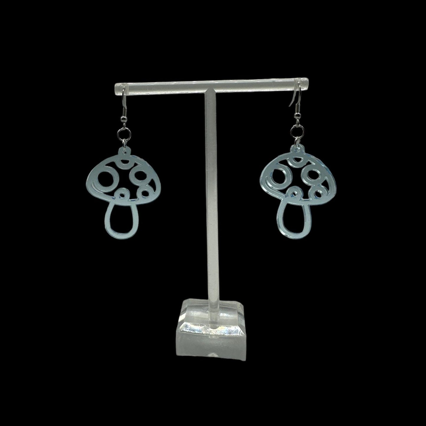 Blue Mushroom Earrings UV Reactive