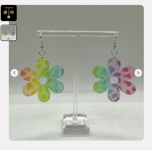 Rainbow Leopard Flowers Festival Earrings