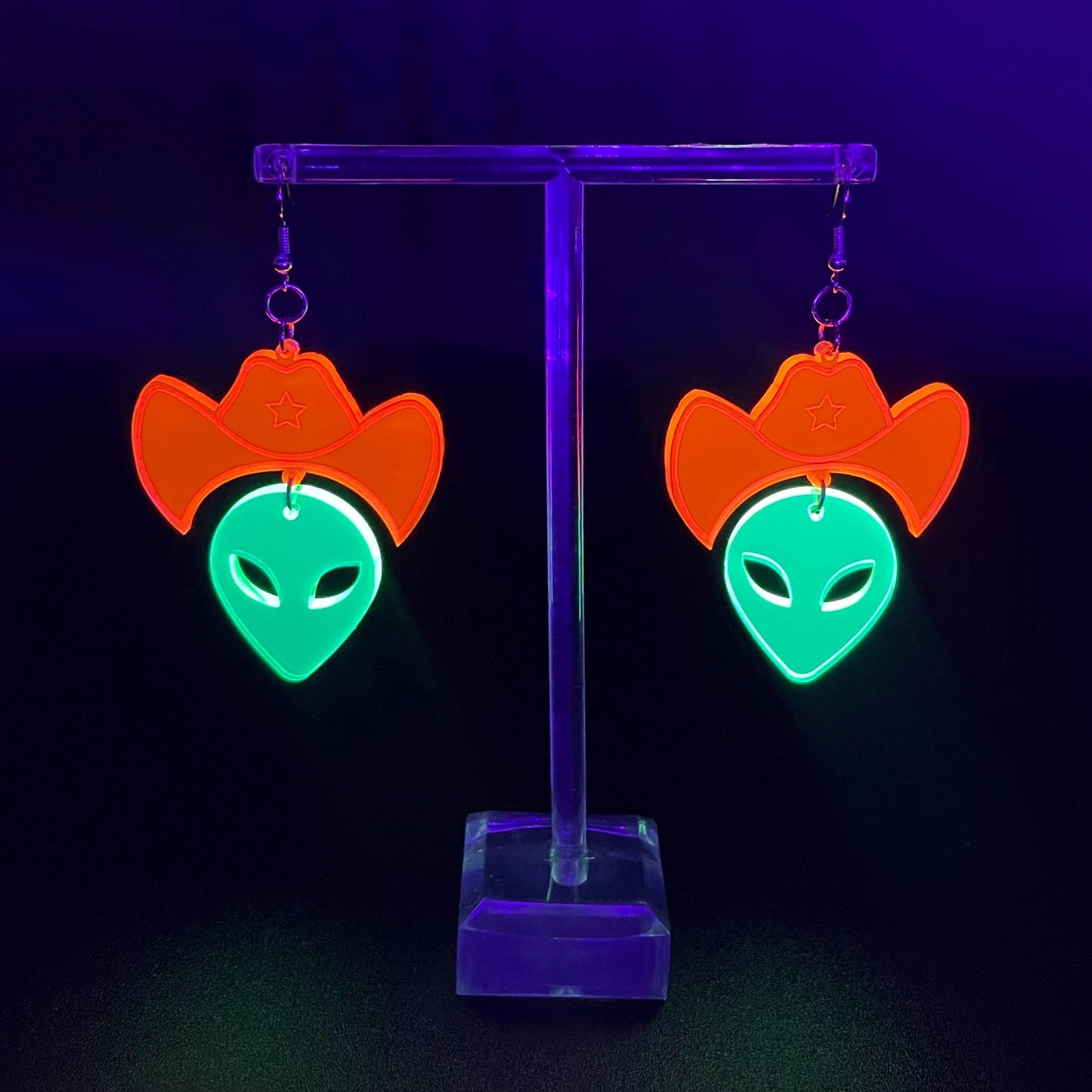 Space Cowboy Earrings UV Reactive