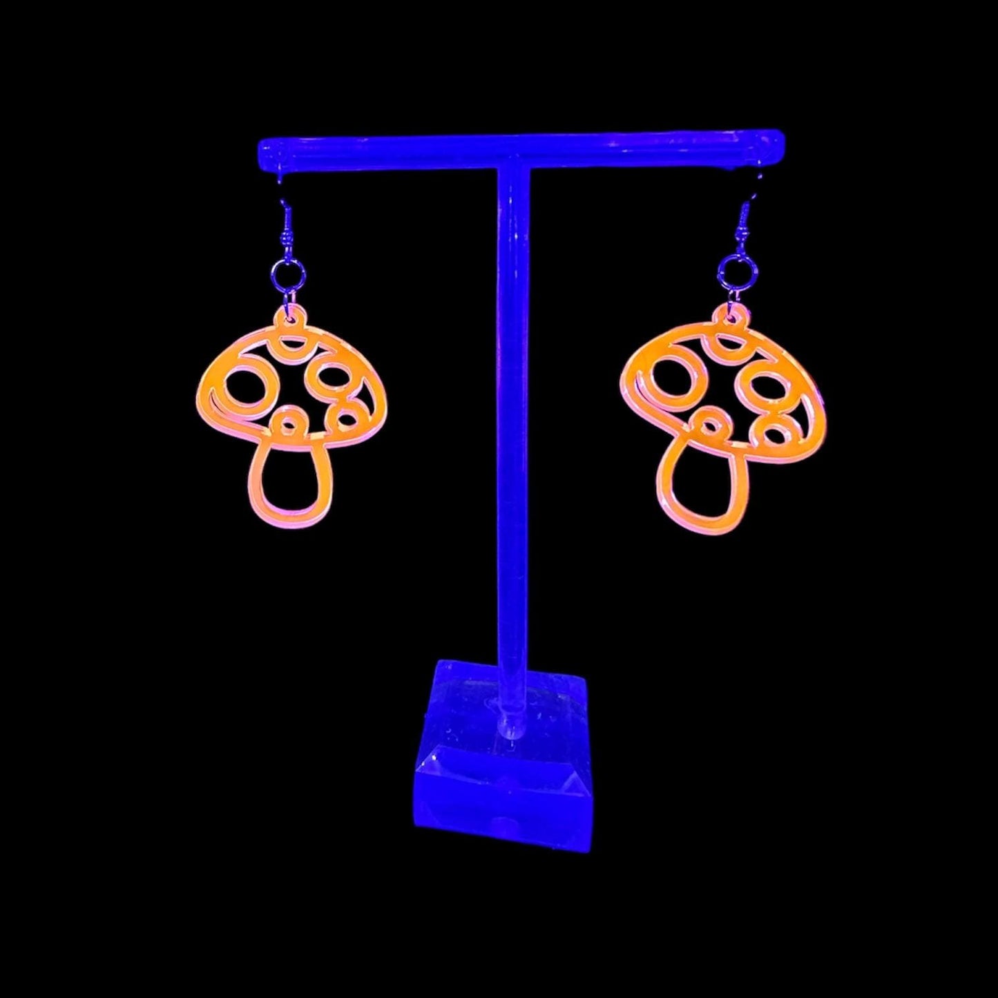 Pink Mushroom Earrings UV Reactive