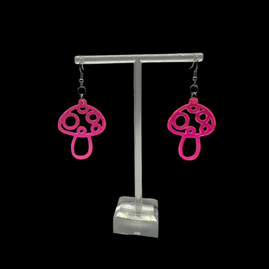 Pink Mushroom Earrings UV Reactive
