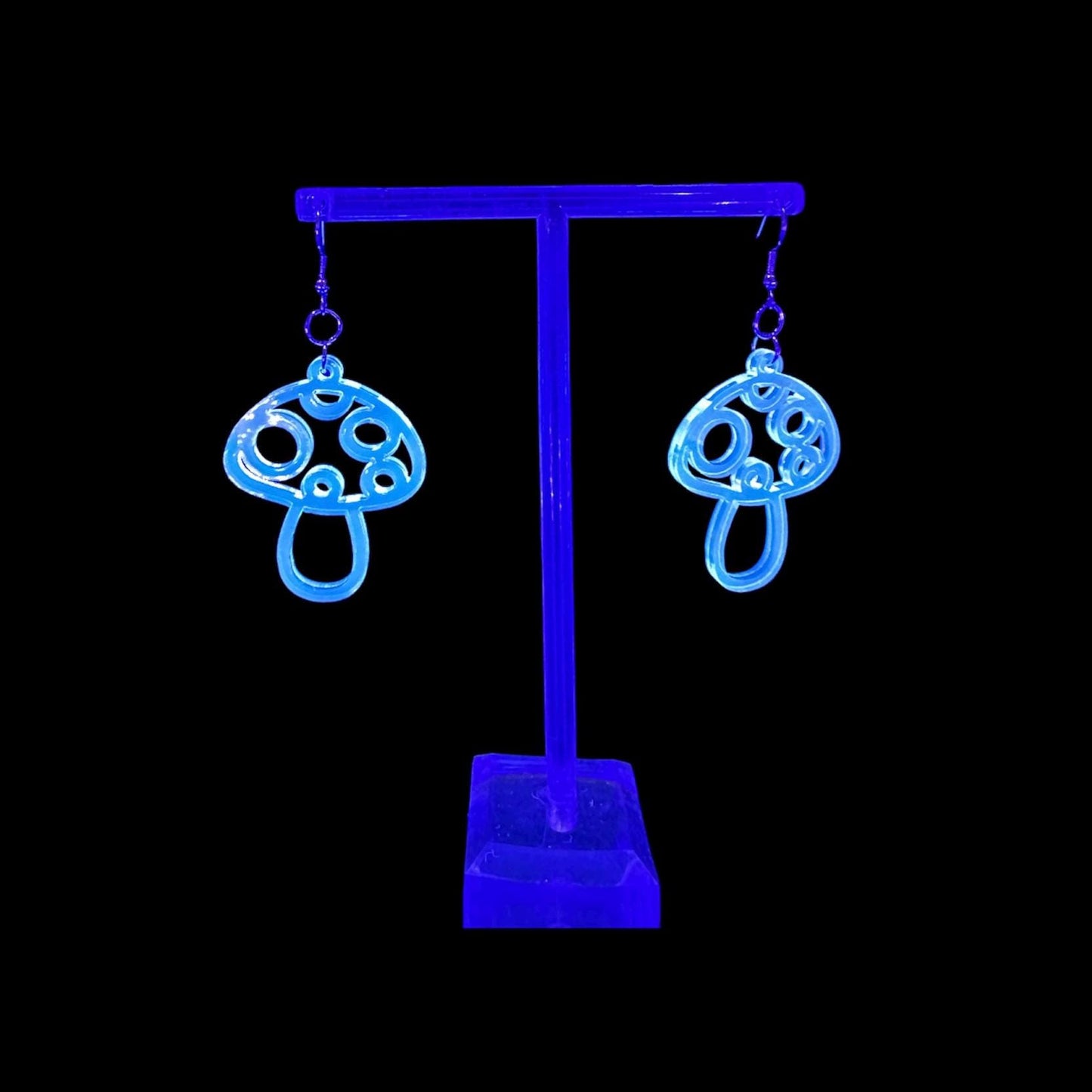 Blue Mushroom Earrings UV Reactive