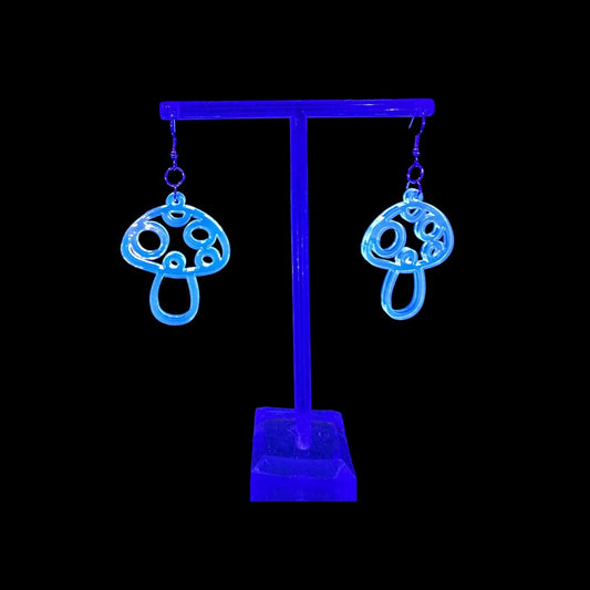 Blue Mushroom Earrings UV Reactive