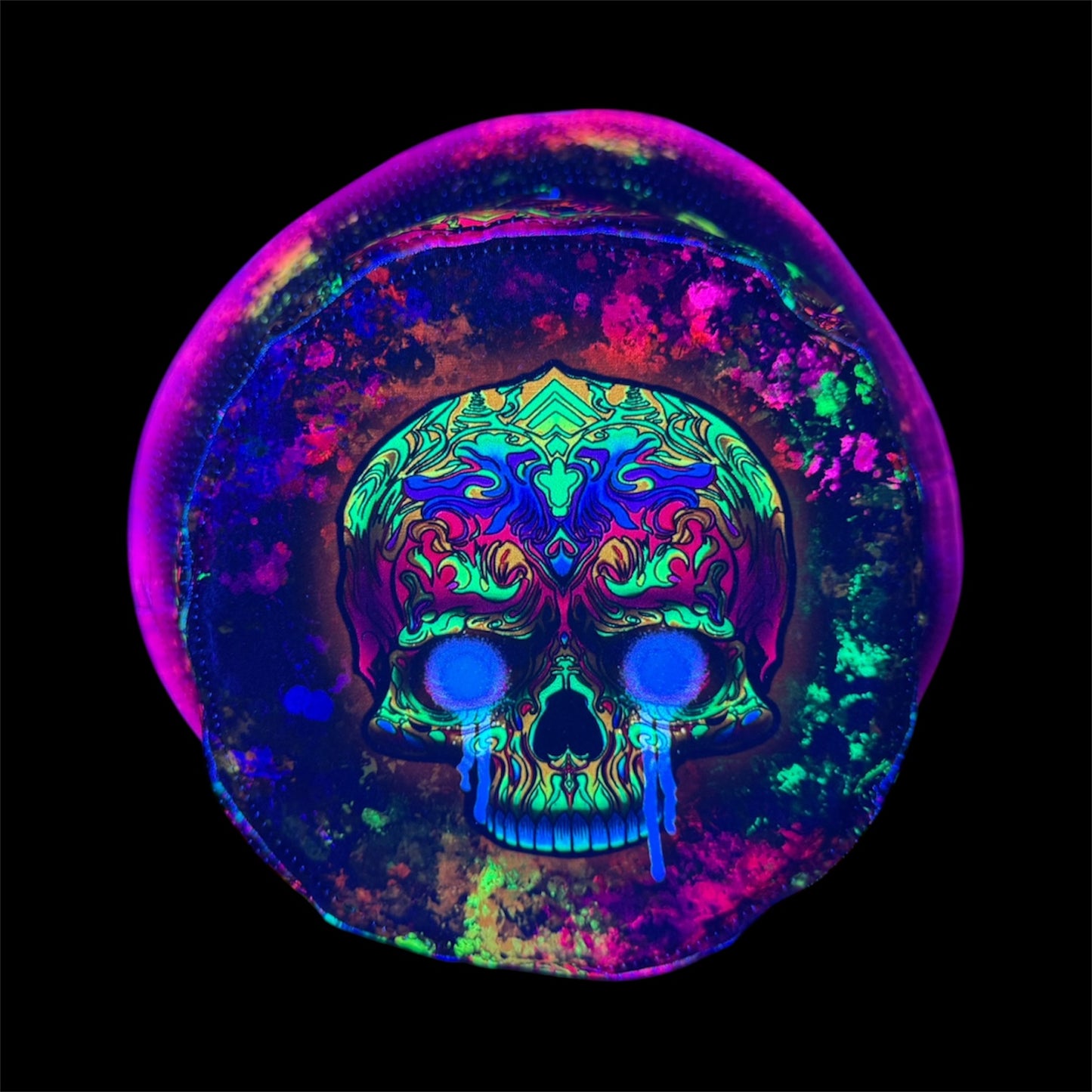 Skull bucket hat available in regular and large sizes, fits up to 26 inchres (66cm) uv reactive rave festival hat