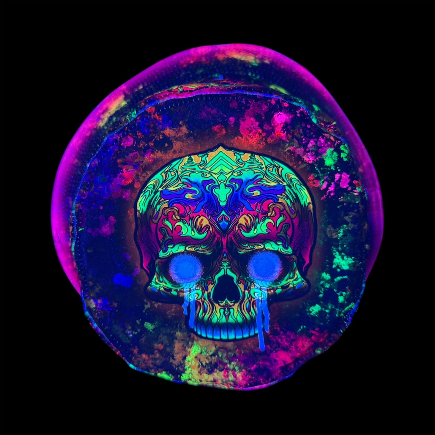 Skull bucket hat available in regular and large sizes, fits up to 26 inchres (66cm) uv reactive rave festival hat