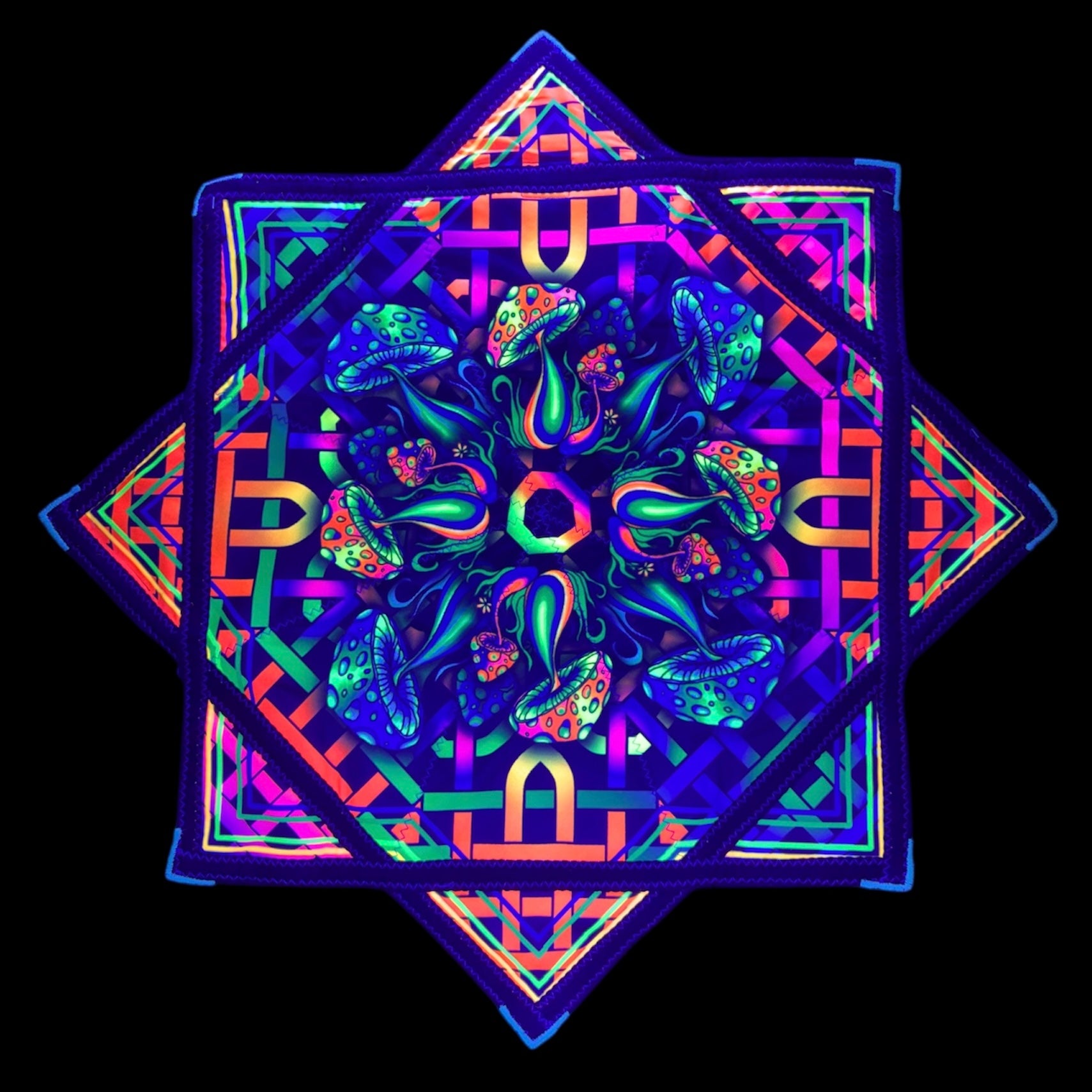 colorful mushroom design on a star cloth 